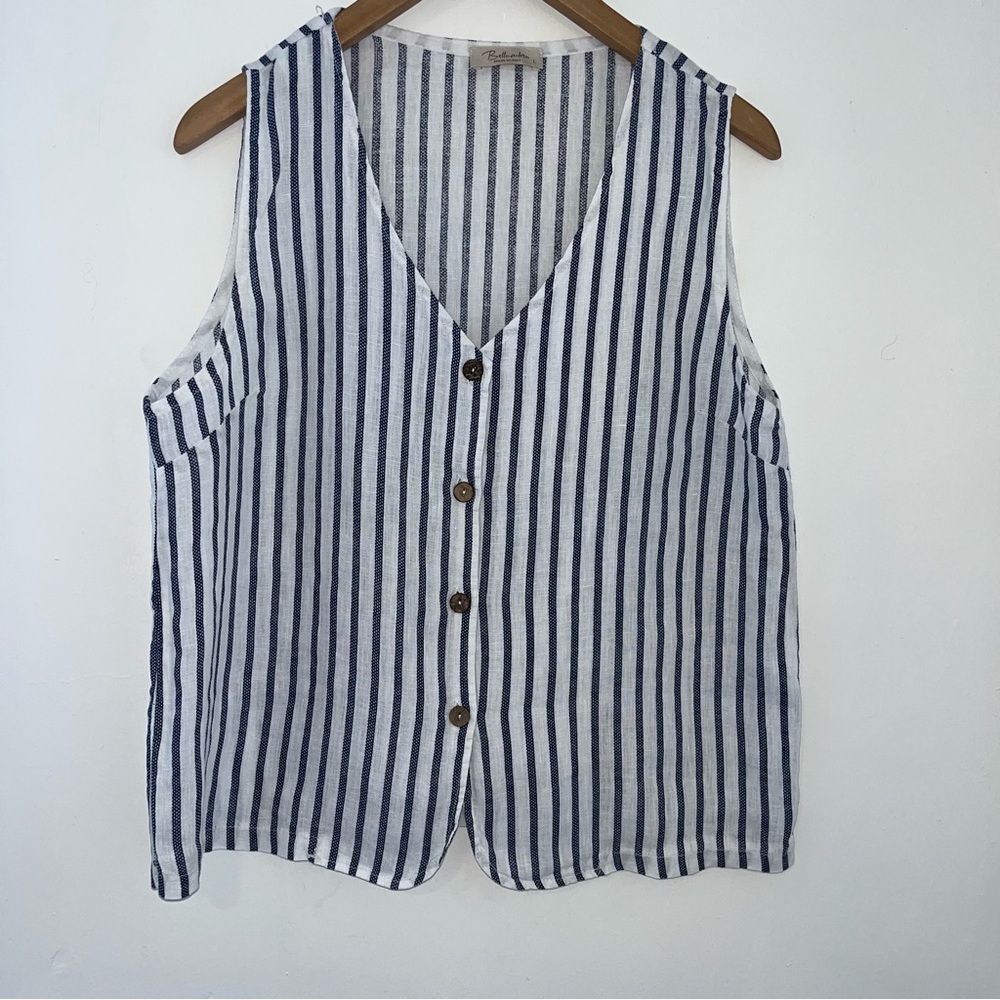 Bellambia Linen Striped Navy Sleeveless Vest